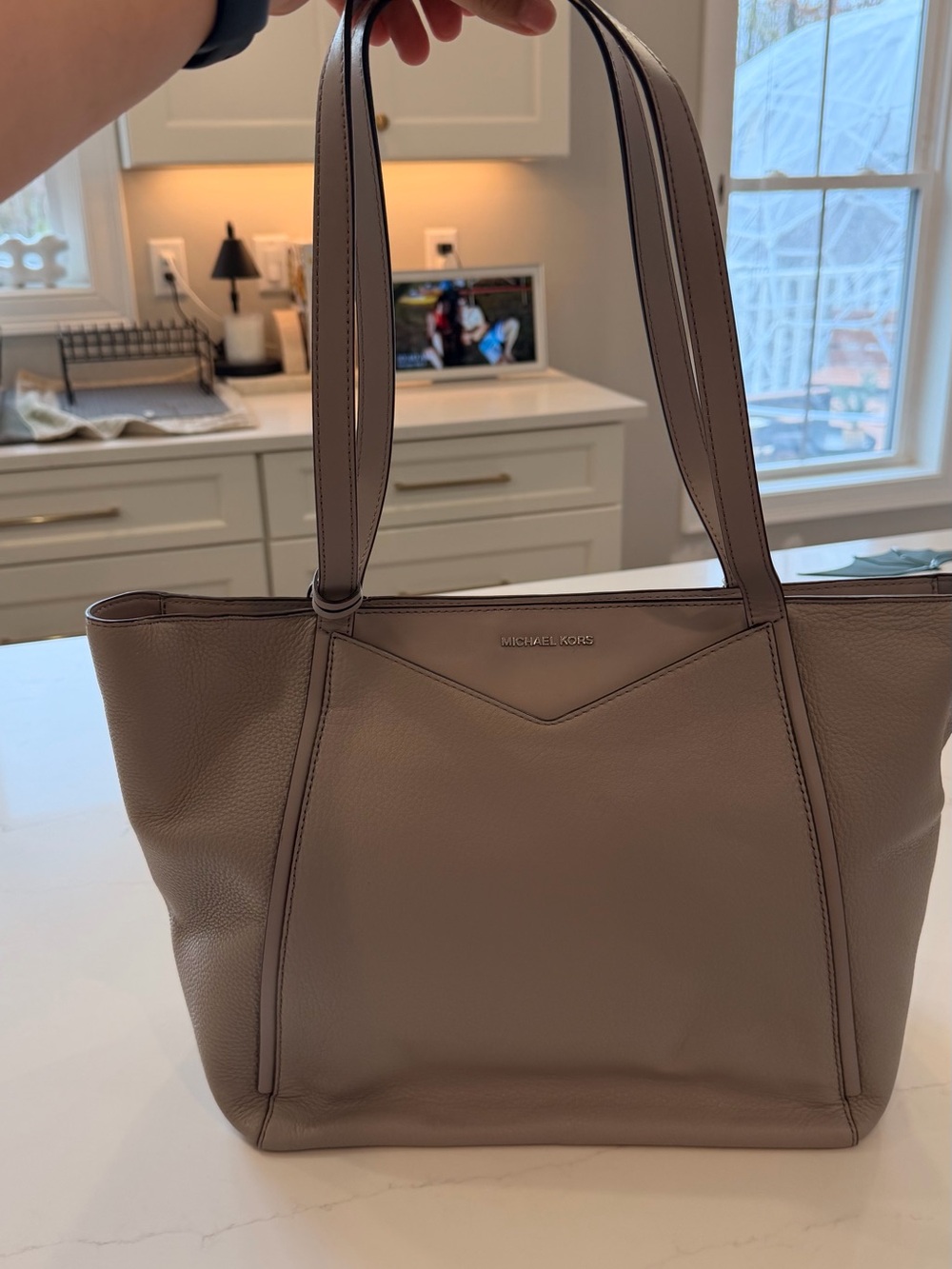Michael Kors Taupe Pebbled Leather Tote in Mushroom